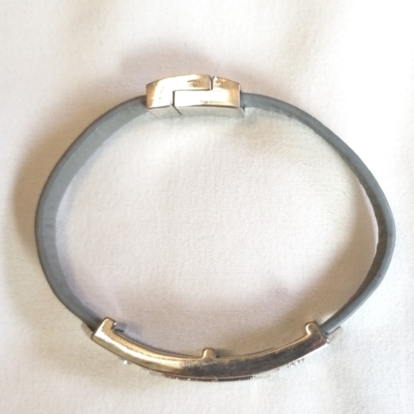 Silver Rhinestone Chevron Leather Band Bracelet - Picture 3 of 5